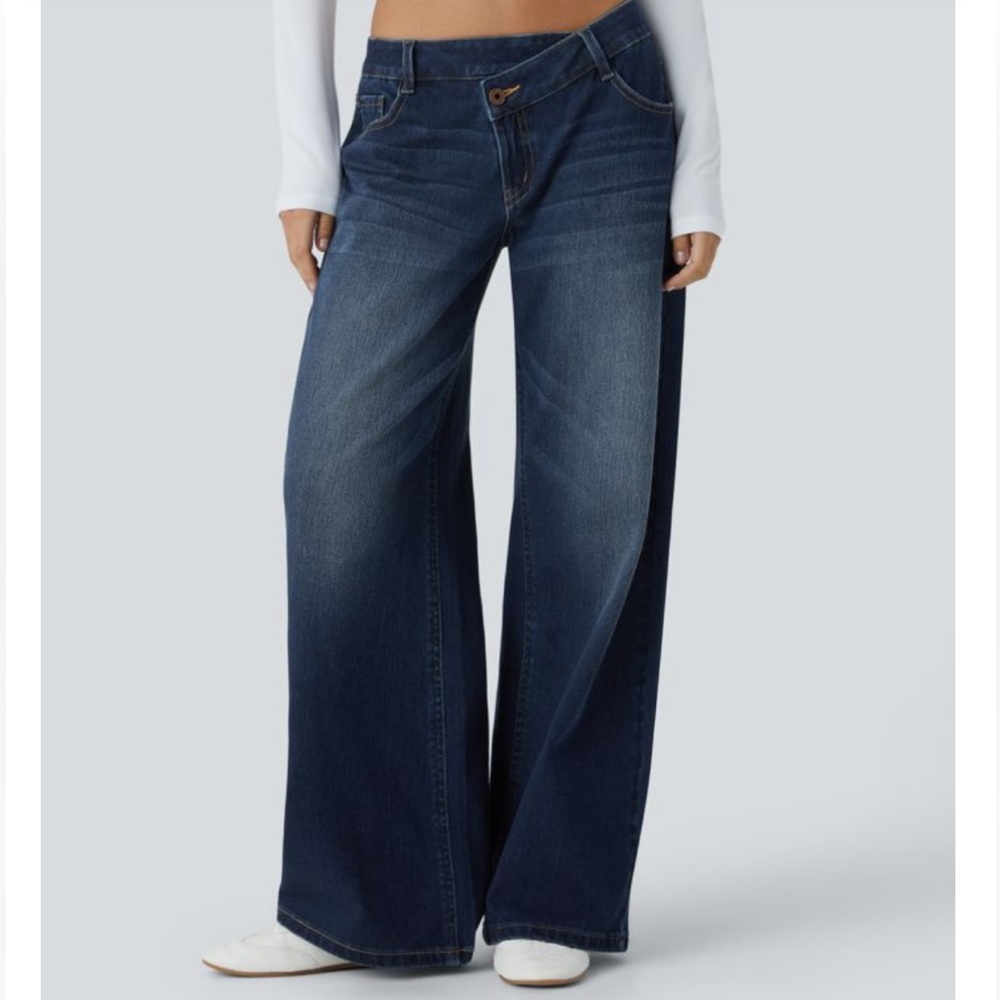 HALARA Asymetrical Low Rise Paint Blue Wide-Leg Women’s Jeans